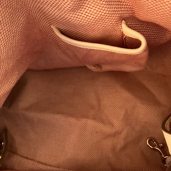 Dooney & Bourke Signature Large Logo Lock Canvas Hobo Shoulder Bag Pink White - Picture 13 of 16